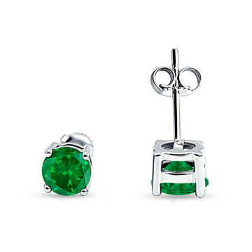 Solitaire Push Back Stud Earring Round Simulated Green Emerald 925 Sterling Silver Wholesale